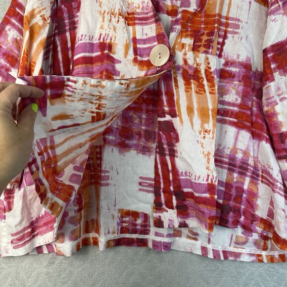 Ali Miles Linen Blazer Jacket Size 3X Pink Abstract Tulip Sleeve Artsy Lagenlook - Picture 6 of 14